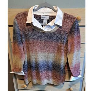 Al­fred Dun­ner Knit Lay­ered Look Sweater- Medium- ombre, fall, work, casual